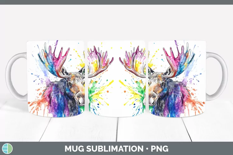 Watercolor Moose Mug Wrap Sublimation Coffee Cup Designs