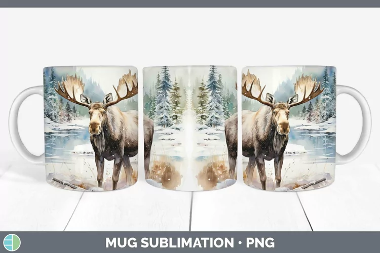 Watercolor Moose Mug Wrap | Sublimation Coffee Cup Designs