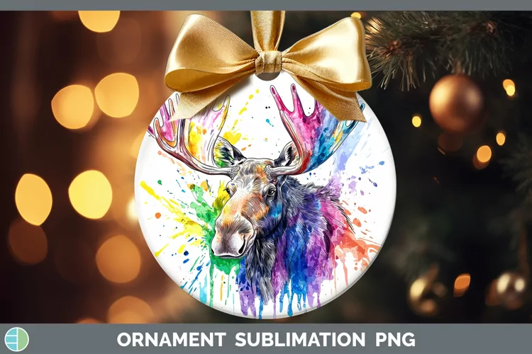 Watercolor Moose Ornament Sublimation Bauble Designs