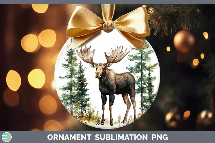 Watercolor Moose Ornament Sublimation Bauble Designs