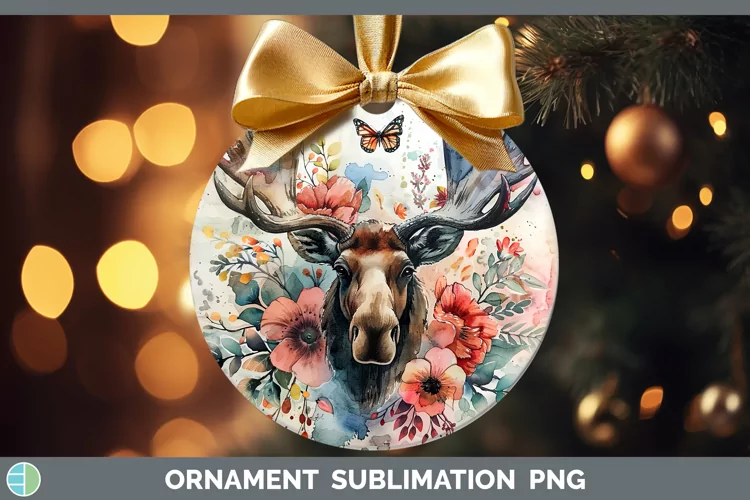 Watercolor Moose Ornament Sublimation Bauble Designs