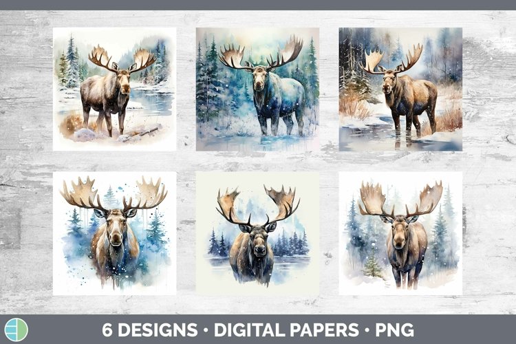 Watercolor Moose Paper Backgrounds | Bundle Digital Scrapboo
