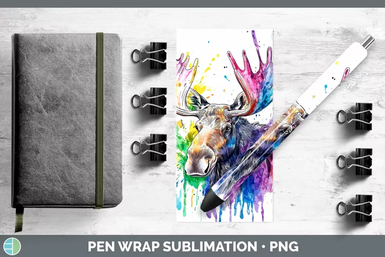 Watercolor Moose Pen Wrap Sublimation Pen Designs