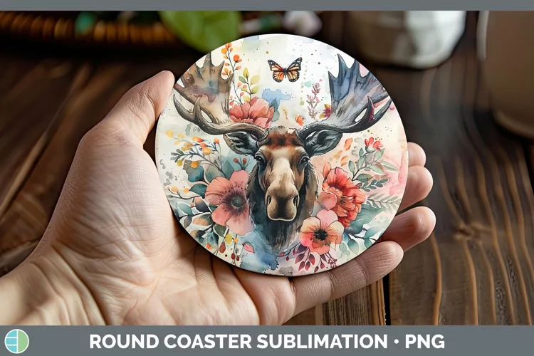Watercolor Moose Round Coaster Sublimation Coaster Designs