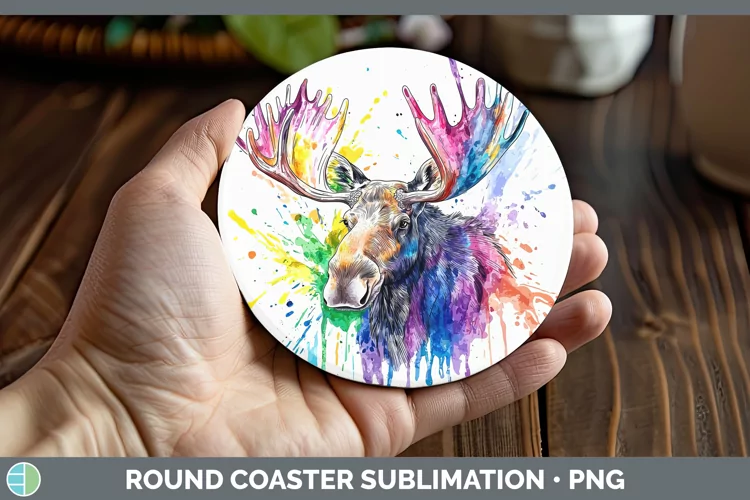 Watercolor Moose Round Coaster Sublimation Coaster Designs