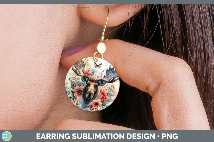Watercolor Moose Round Earrings Sublimation Earrings Designs