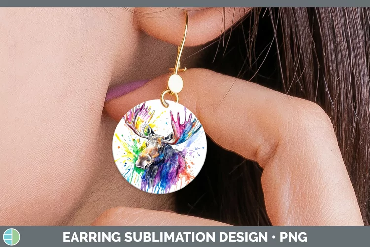 Watercolor Moose Round Earrings Sublimation Earrings Designs