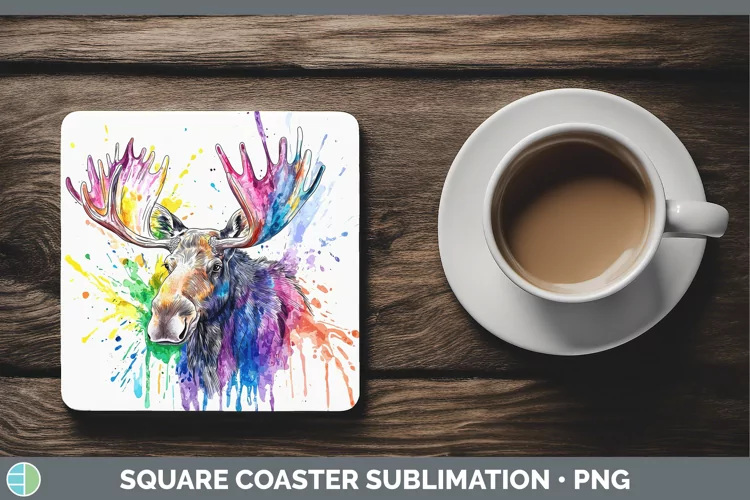 Watercolor Moose Square Coaster Sublimation Coaster Designs
