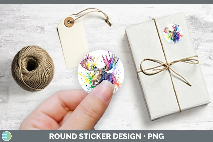 Watercolor Moose Stickers | Round Labels Designs