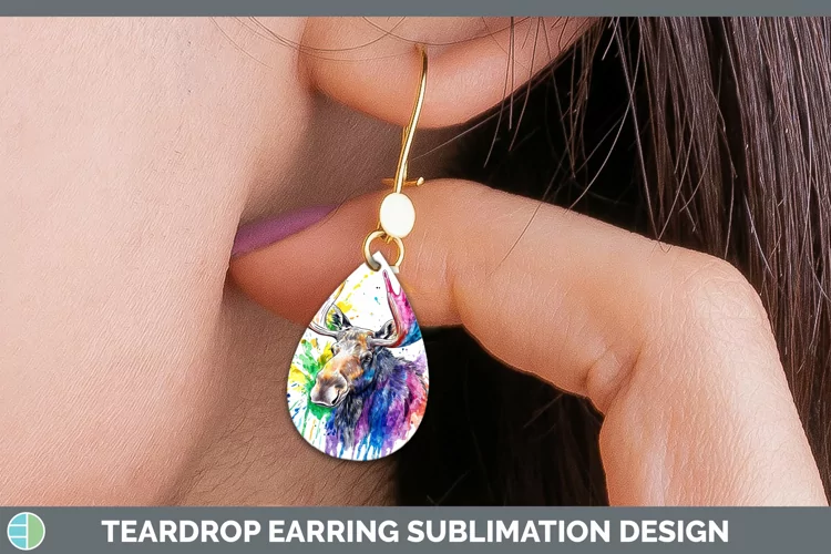 Watercolor Moose Teardrop Earrings Sublimation Earrings Desi