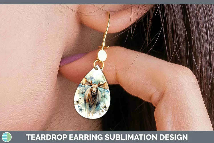 Watercolor Moose Teardrop Earrings Sublimation Earrings Desi