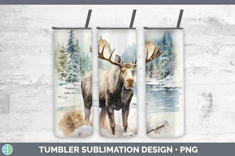 Watercolor Moose Tumbler | Sublimation 20 oz Skinny Tumbler