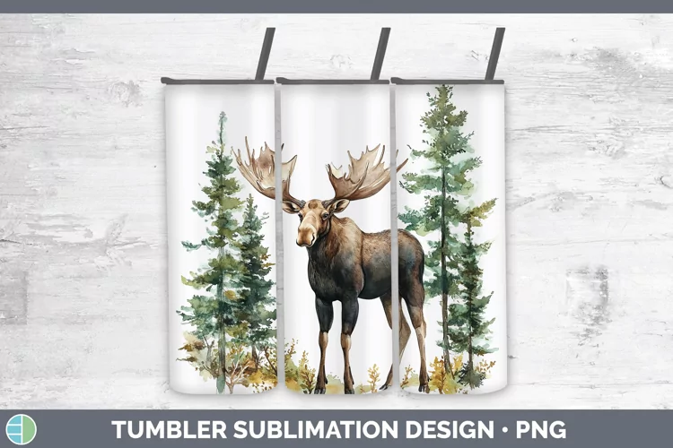 Watercolor Moose Tumbler Sublimation 20 oz Skinny Tumbler De