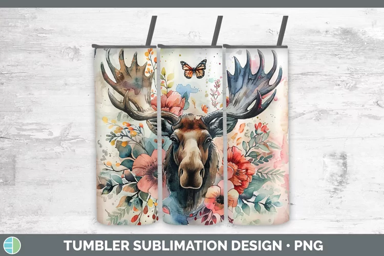 Watercolor Moose Tumbler Sublimation 20 oz Skinny Tumbler De