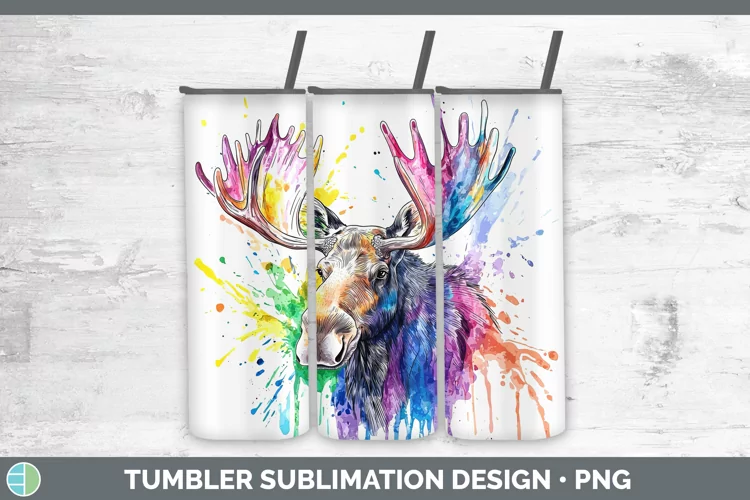 Watercolor Moose Tumbler Sublimation 20 oz Skinny Tumbler De