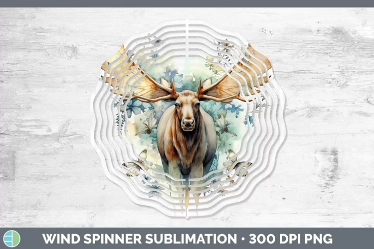 Watercolor Moose Wind Spinner Sublimation Spinner Designs