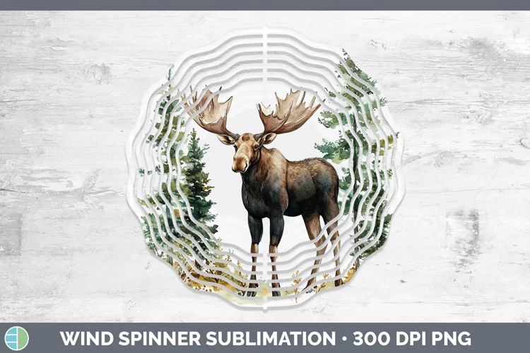 Watercolor Moose Wind Spinner Sublimation Spinner Designs