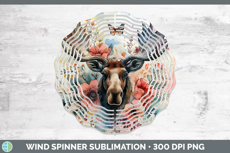 Watercolor Moose Wind Spinner Sublimation Spinner Designs