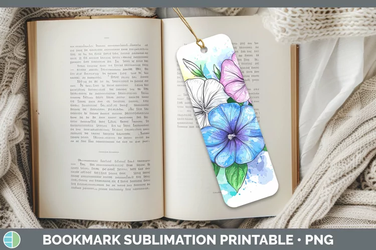 Watercolor Morning Glory Bookmark Sublimation Printable Desi