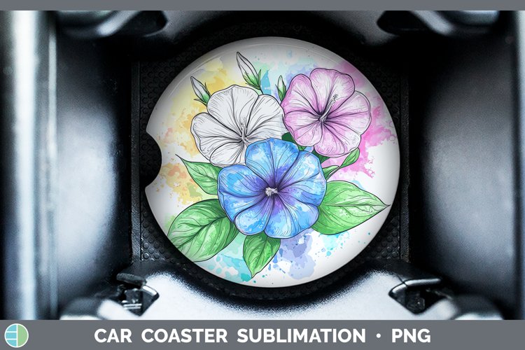Watercolor Morning Glory Car Coaster Sublimation Designs