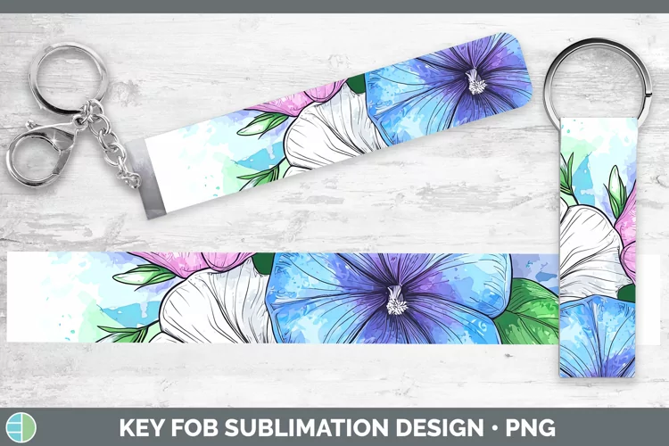 Watercolor Morning Glory Key Fob Sublimation Wristlet Design