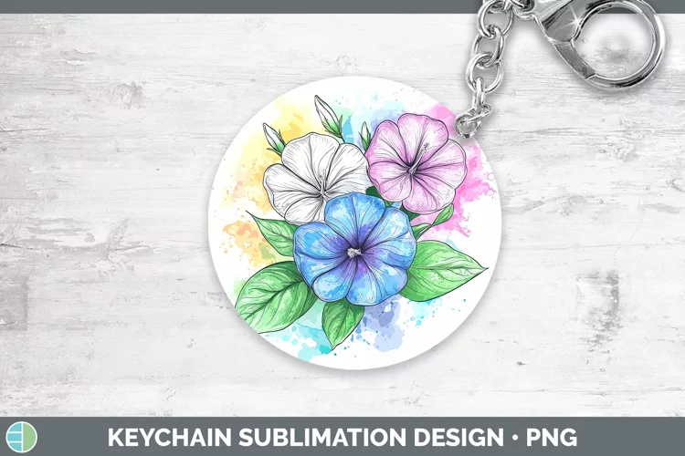 Watercolor Morning Glory Keychain Sublimation Keyring Design