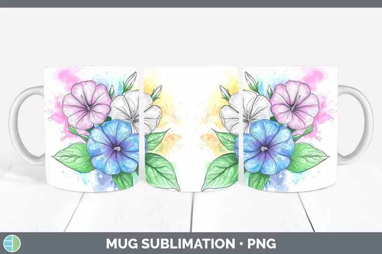 Watercolor Morning Glory Mug Wrap Sublimation Coffee Cup Des