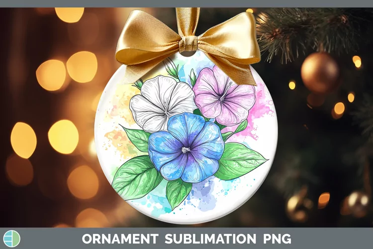 Watercolor Morning Glory Ornament Sublimation Bauble Designs