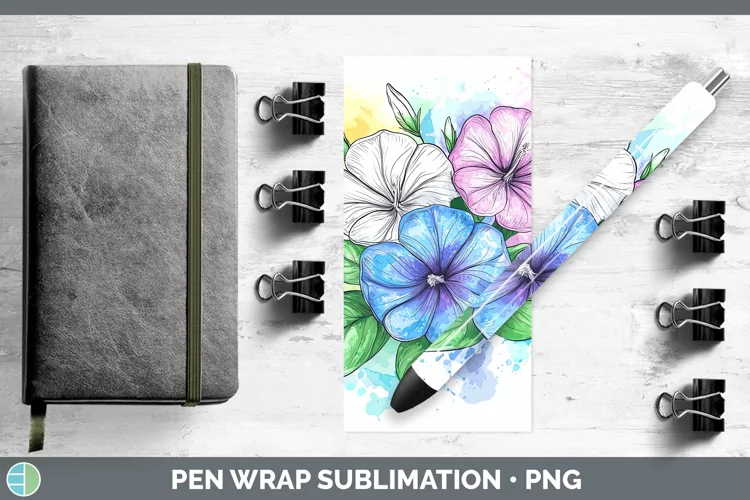 Watercolor Morning Glory Pen Wrap Sublimation Pen Designs