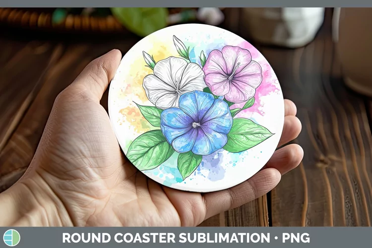 Watercolor Morning Glory Round Coaster Sublimation Coaster D