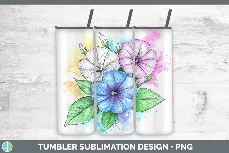 Watercolor Morning Glory Tumbler Sublimation 20 oz Skinny Tu