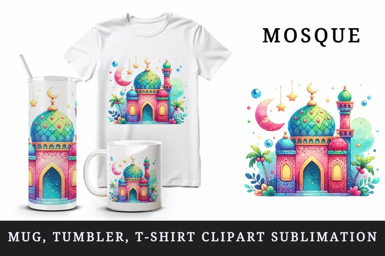 Mosque, Ramadan tumbler mug wrap clipart sublimation design