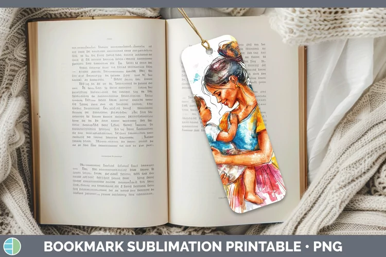 Watercolor Mother Child Bookmark Sublimation Printable Desig