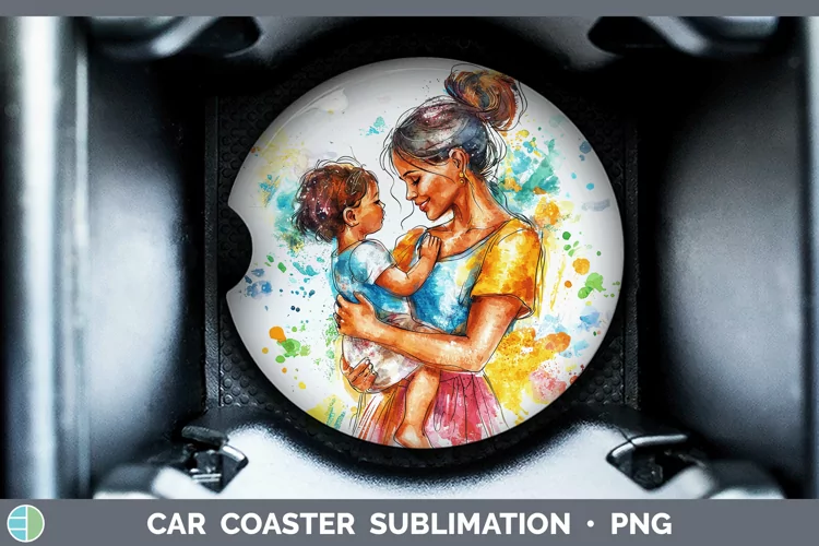 Watercolor Mother Child Car Coaster Sublimation Designs