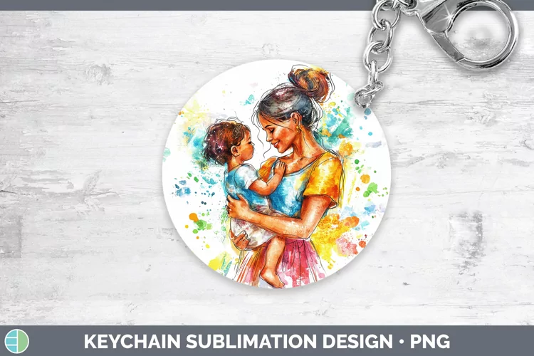 Watercolor Mother Child Keychain Sublimation Keyring Designs