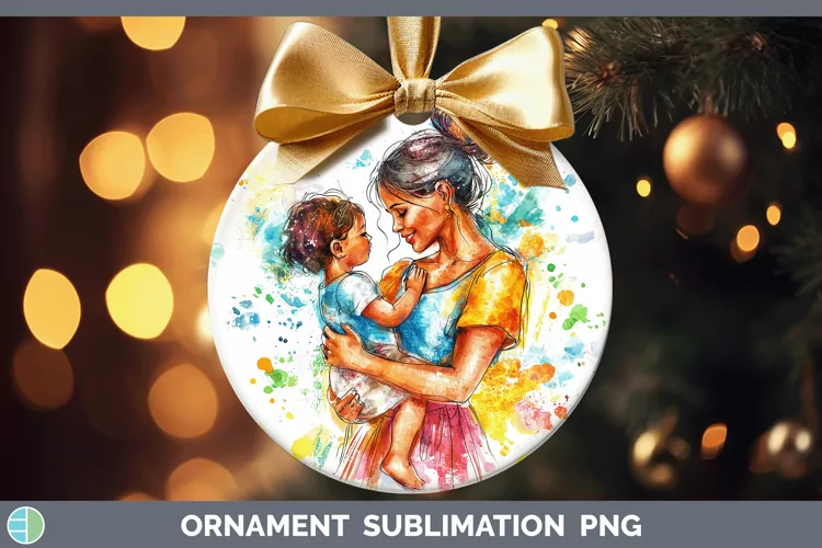 Watercolor Mother Child Ornament Sublimation Bauble Designs