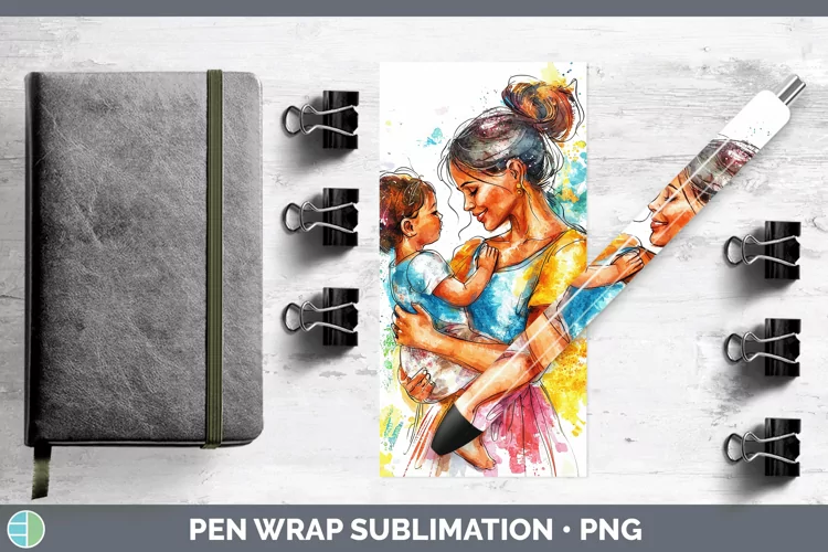 Watercolor Mother Child Pen Wrap Sublimation Pen Designs