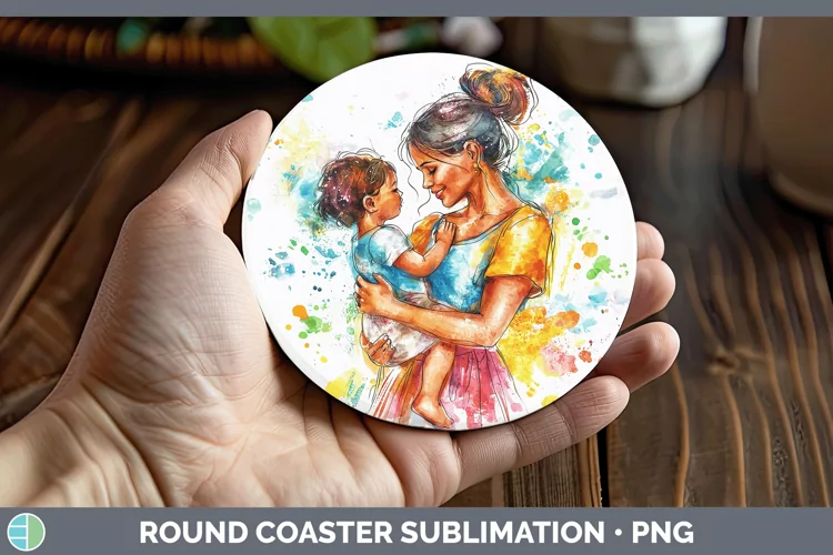 Watercolor Mother Child Round Coaster Sublimation Coaster De