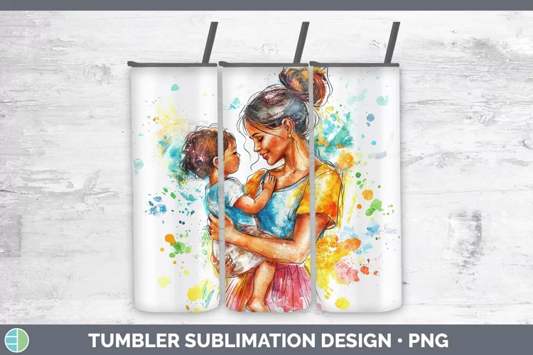 Watercolor Mother Child Tumbler Sublimation 20 oz Skinny Tum