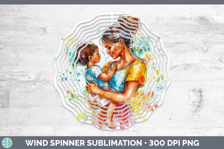 Watercolor Mother Child Wind Spinner Sublimation Spinner Des