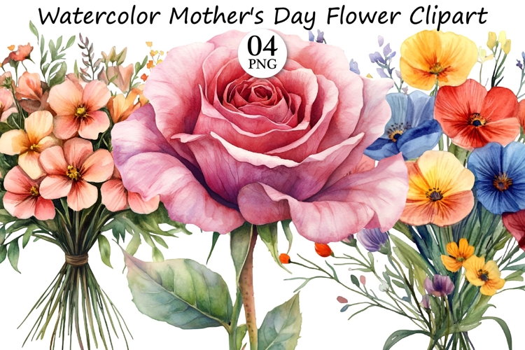 Watercolor Mothers Day Flower Clipart