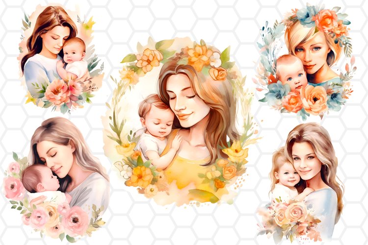 Watercolor Mothers day Cliparts, Sublimation PNG