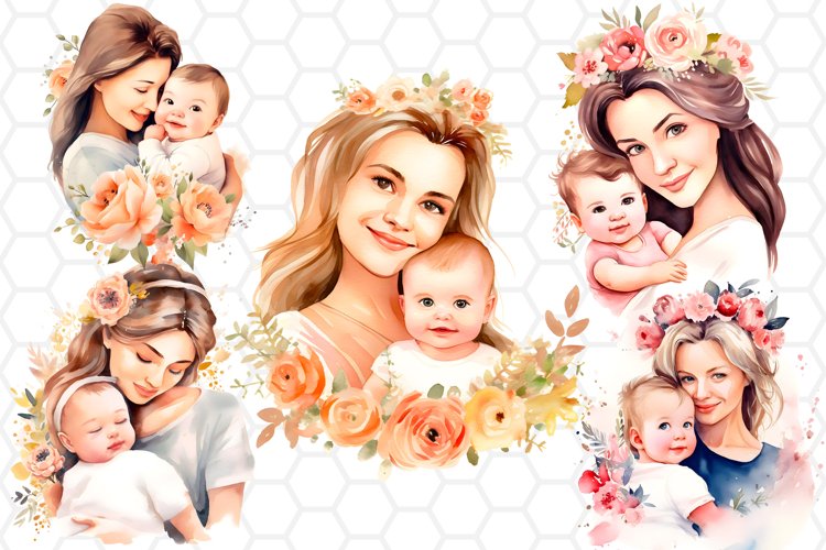 Watercolor Mothers day Cliparts, Sublimation PNG