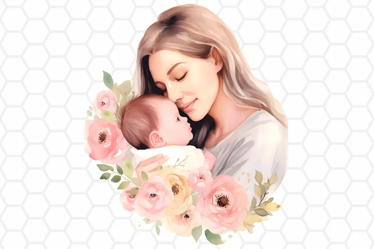 Watercolor Mothers day Clipart, Sublimation PNG