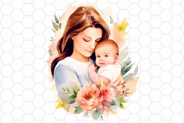 Watercolor Mothers day Clipart, Sublimation PNG