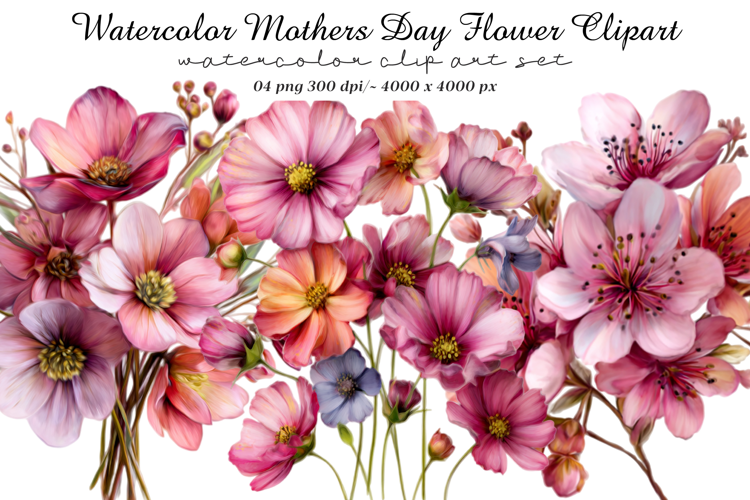 Watercolor Mothers Day Flower Clipart