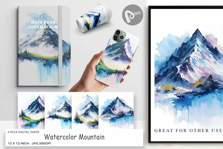 Digital Paper Watercolor Mountain