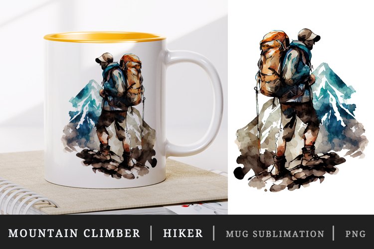 Mountain climber, hiker mug, cup wrap sublimation design png example image 1