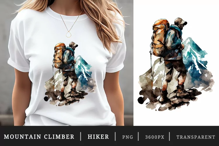 Mountain climber, hiker t-shirt sublimation print design png