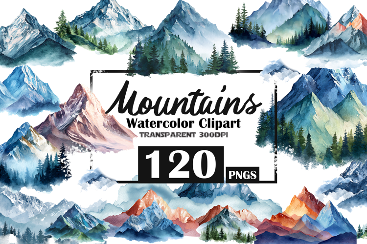 Watercolor Mountain Landscape Clip Art Scenic Nature Element